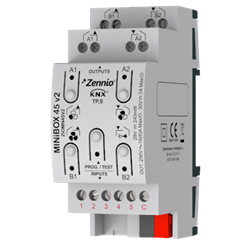 MINiBOX 45 v2. KNX multifunction actuator - 4 outputs 16A / 5 inputs A/D
